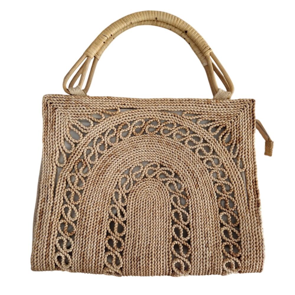 Mister Ernest Vintage Mid-Century Natural Rattan/Straw Top-Handle Tote Bag